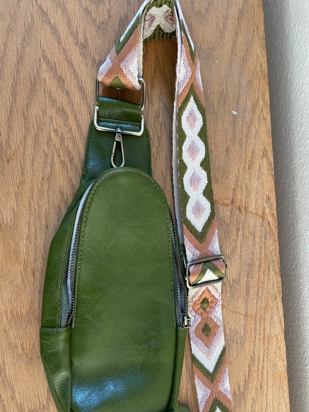 Olive Green Leather Crossbody Bag / Purse